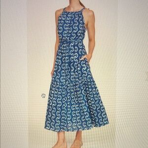 Elegant Blue Patterned Maxi Dress -mirth